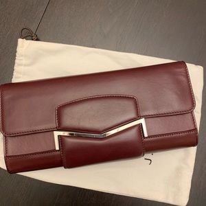 J Mendel Calf Skin Bordeaux Clutch With Dust Bag